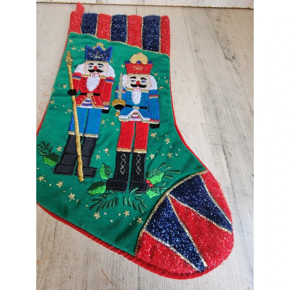 Vintage embroidered Nutcracker stocking Xmas mistletoe home decor